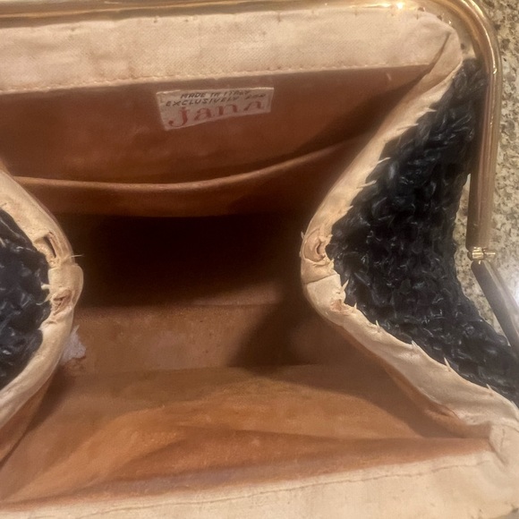 Vintage 1960s Black Straw Leather Lined Handbag Purse Jana Made in Italy - Picture 5 of 9